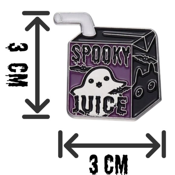Spooky Juice Box Enamel Pin | Ghost & Bat Design | Halloween-Themed Collectible - Picture 4 of 4